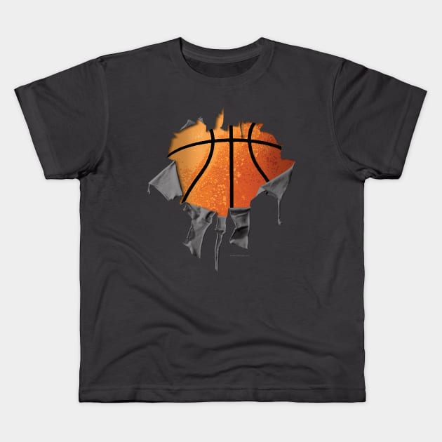 Shredded, Ripped and Torn Basketball Kids T-Shirt by eBrushDesign